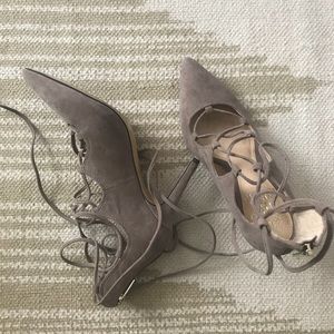 Vince Camuto taupe lace up heels